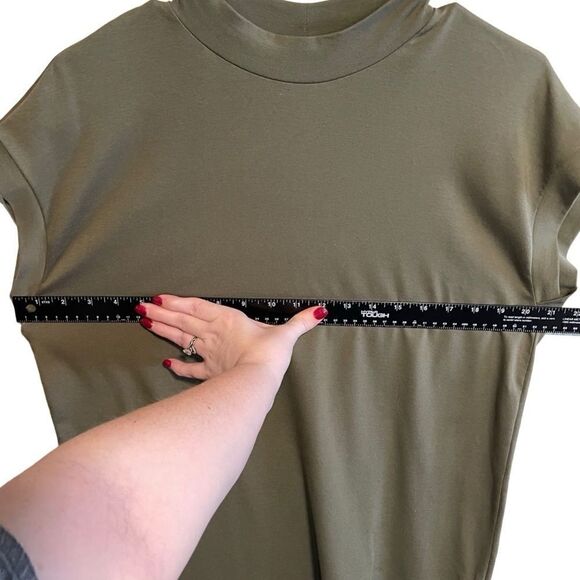 Eileen Fisher- Traceable Organic Cotton Stretch Mock Neck Dress in Olive, XSP - Picture 8 of 13